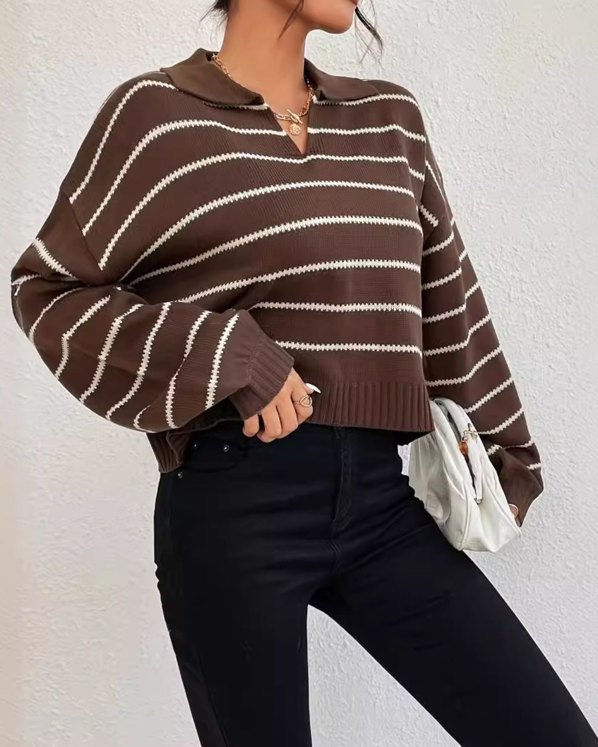 Sophia | Pull Court à Rayures avec Col Pour Femme