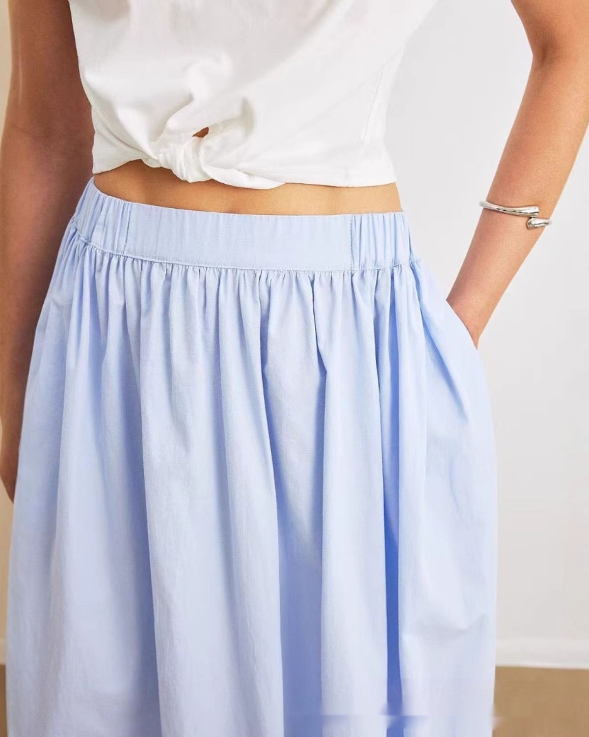Daphné | Jupe Longue Taille Haute Bleu Clair pour Femme