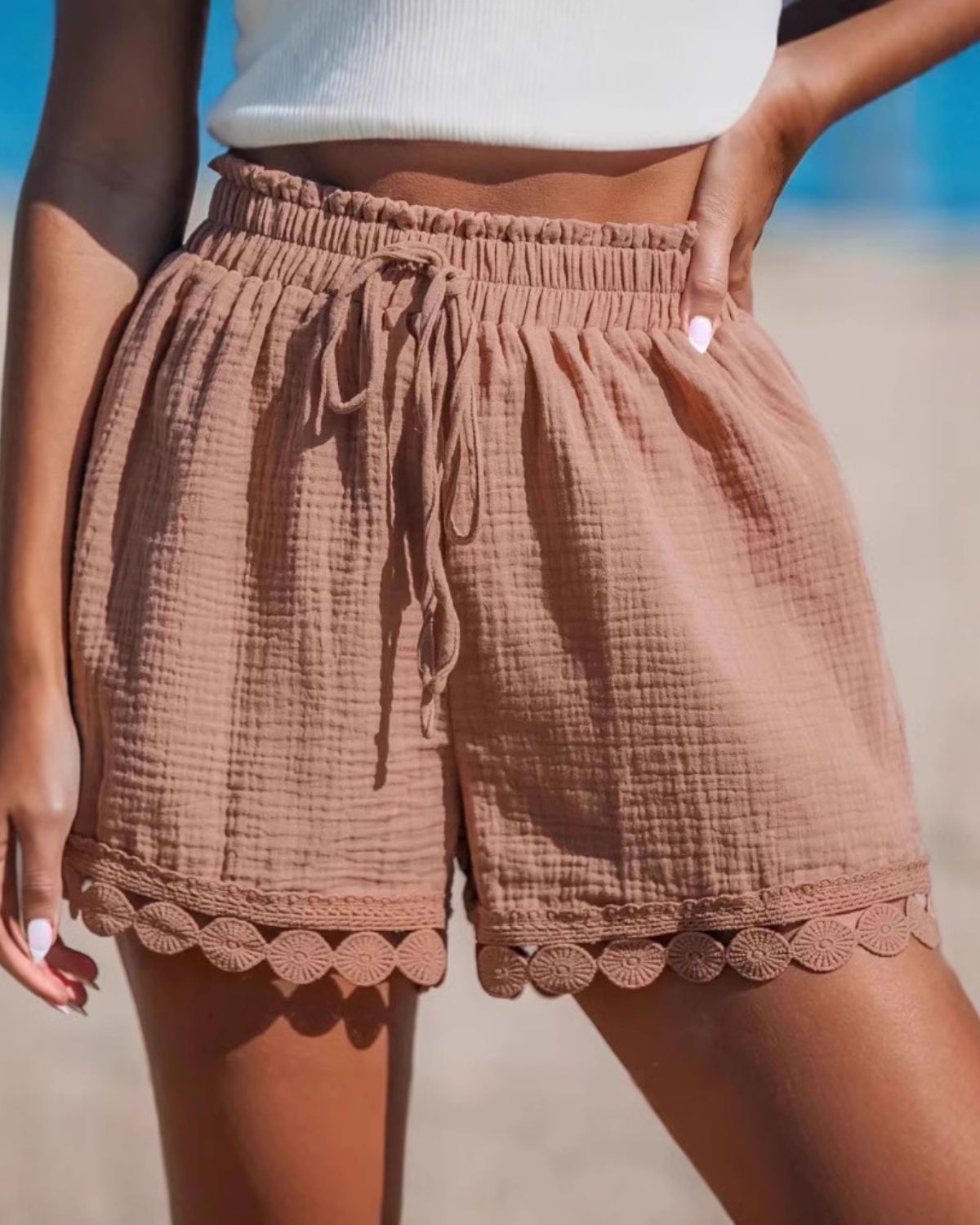 Solène | Short de Plage en Coton avec Finition Dentelle pour Femme