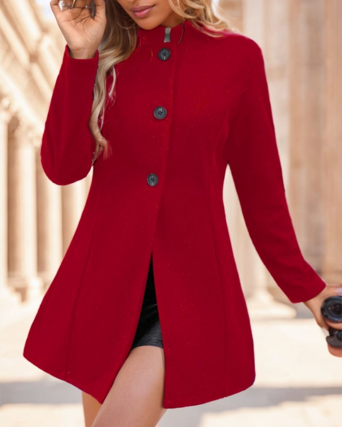 Renée | Manteau Long Élégant à Col Montant pour Femme