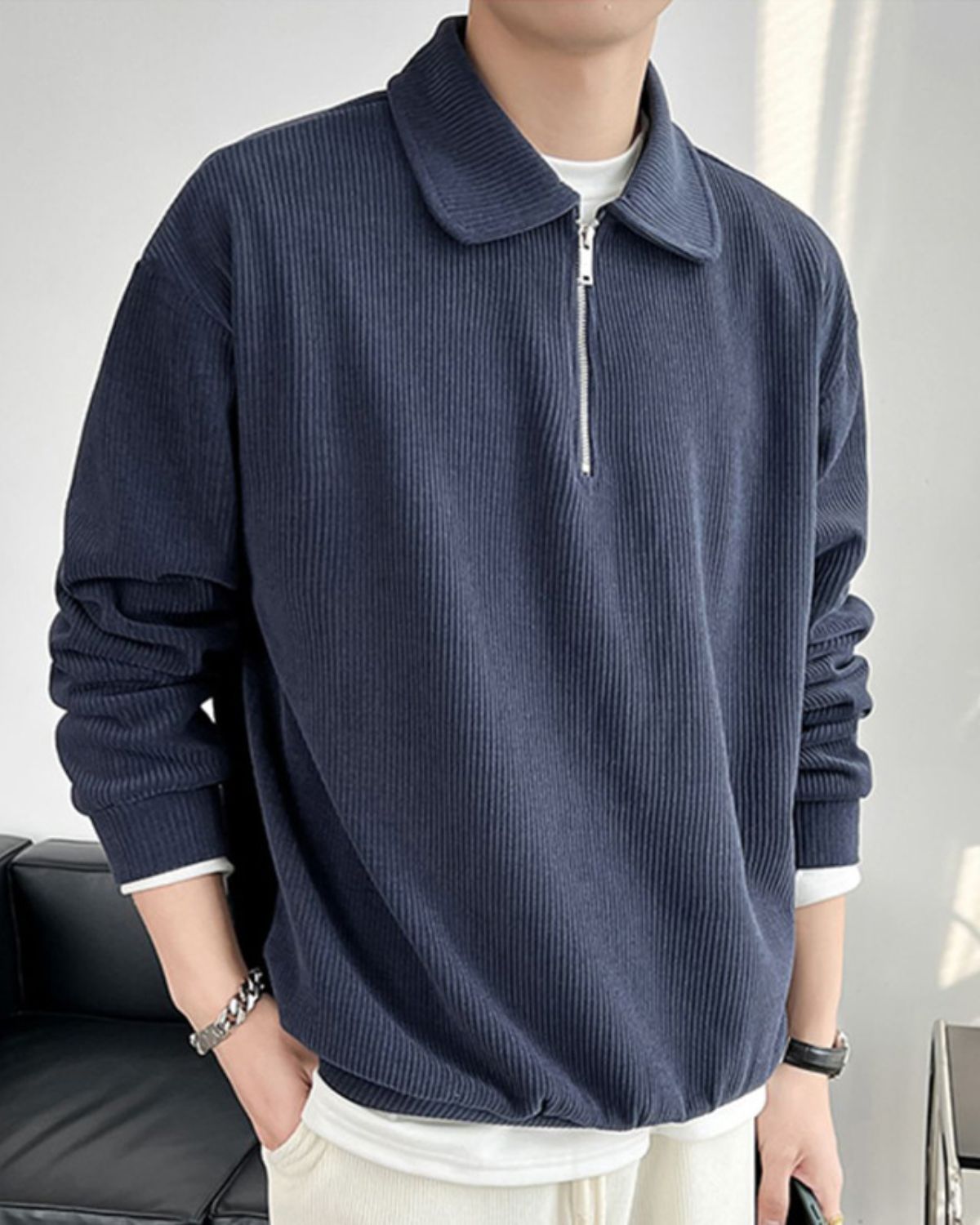 Adélard | Sweat Zippé à Col Cheminée en Maille Côtelée pour Homme