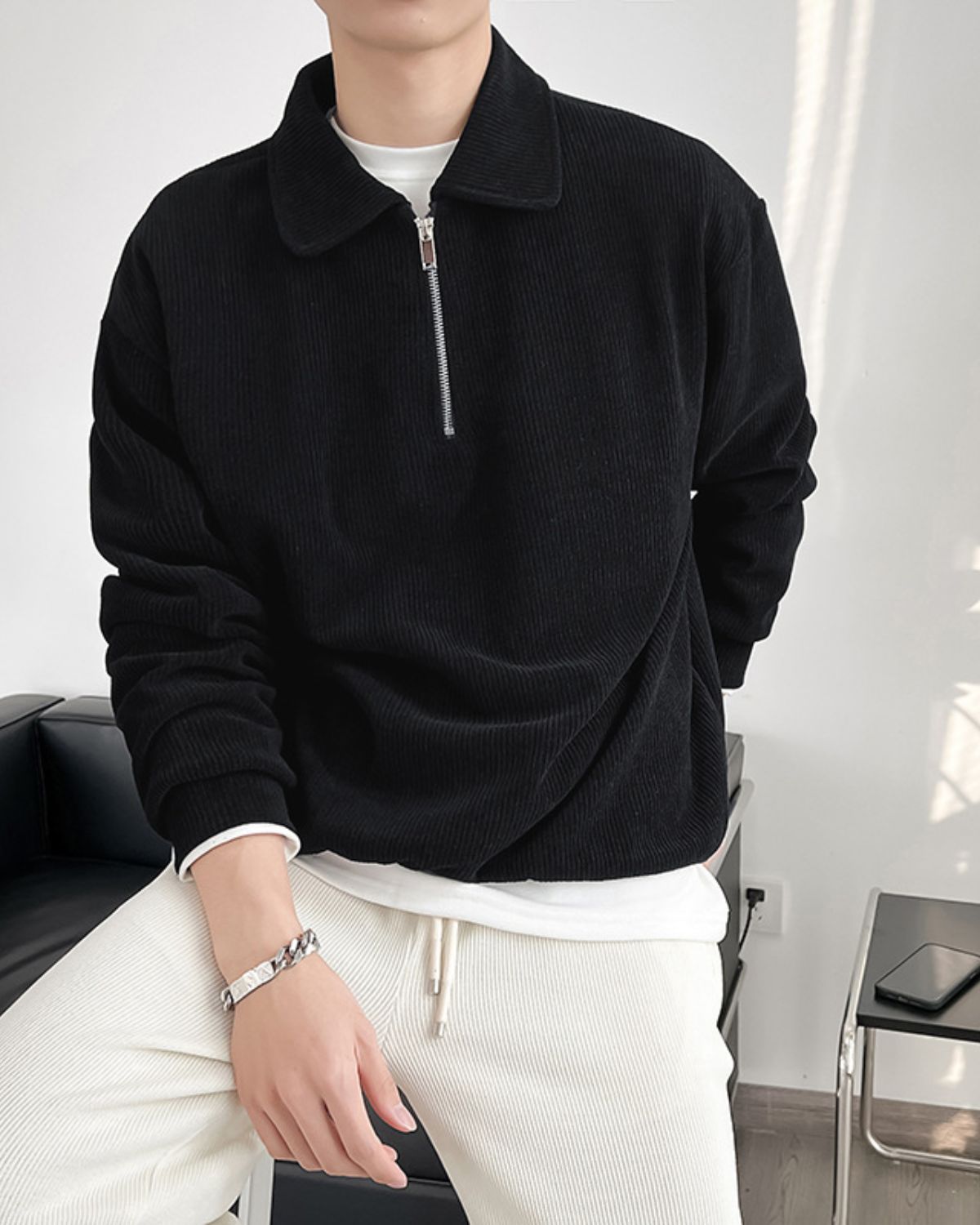 Adélard | Sweat Zippé à Col Cheminée en Maille Côtelée pour Homme