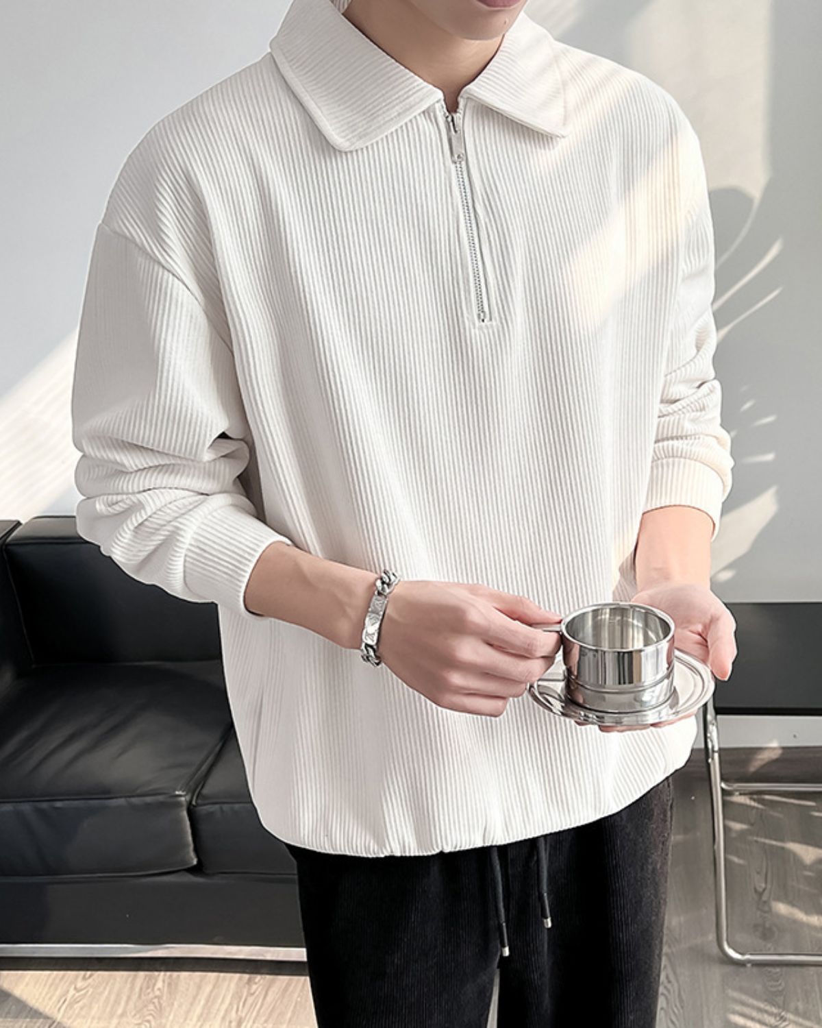Adélard | Sweat Zippé à Col Cheminée en Maille Côtelée pour Homme