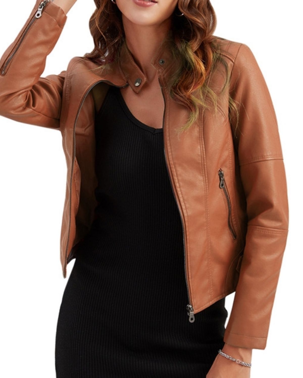 Basile | Veste en Cuir Femme à Col Haut