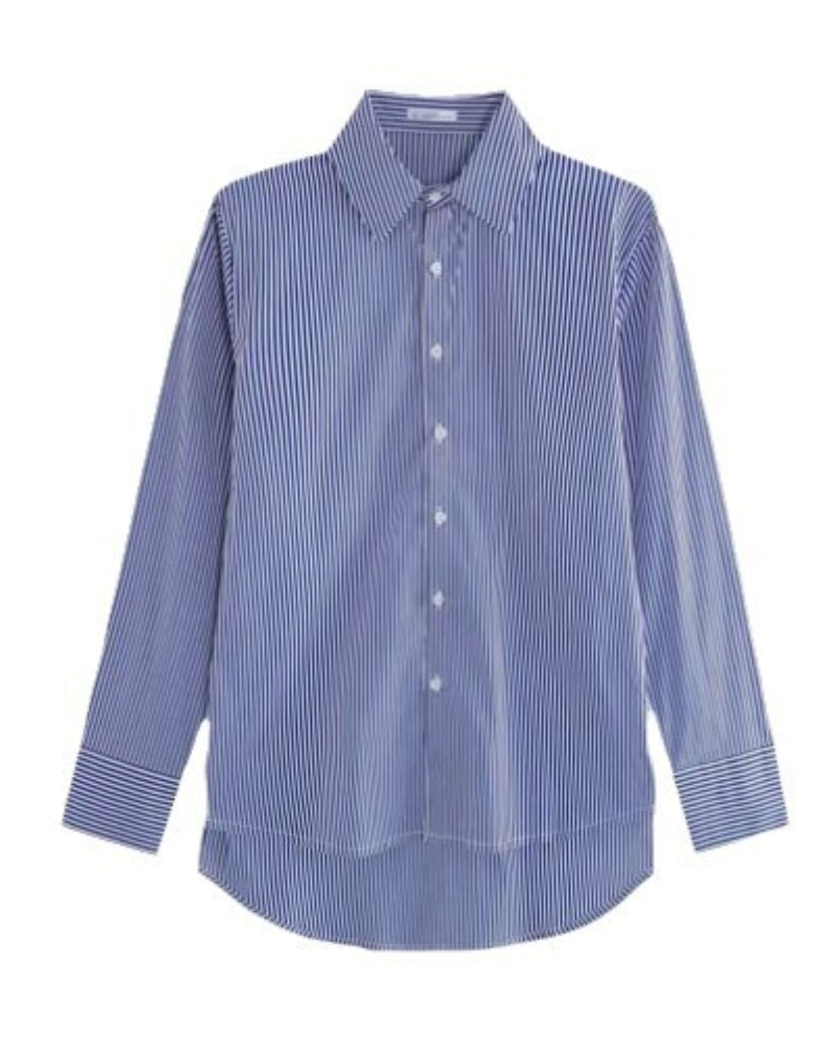 Elyna | Chemise Femme à Rayures Fines Bleues