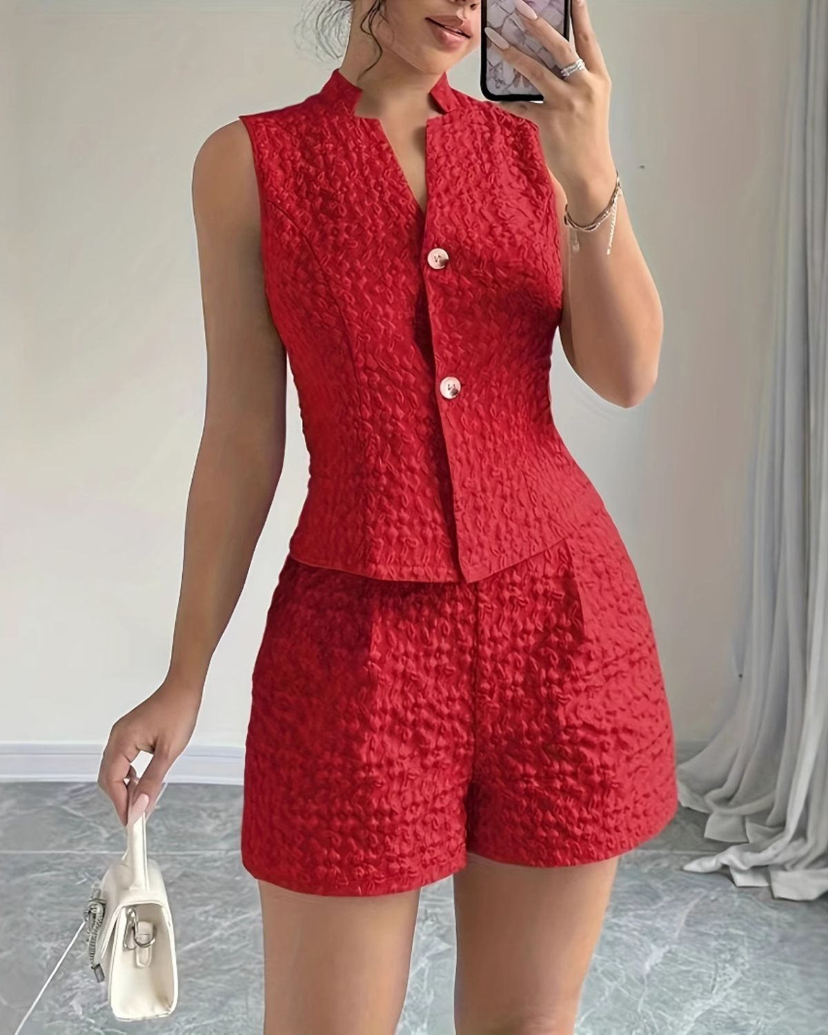 Eléa | Ensemble Débardeur à Boutons & Short Taille Haute pour Femme