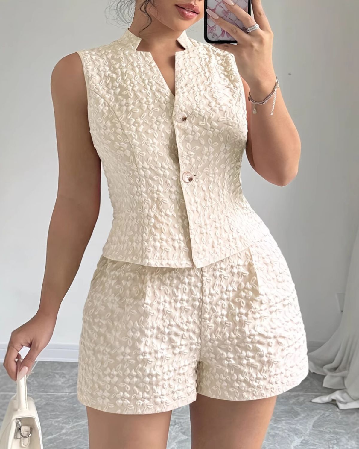 Eléa | Ensemble Débardeur à Boutons & Short Taille Haute pour Femme