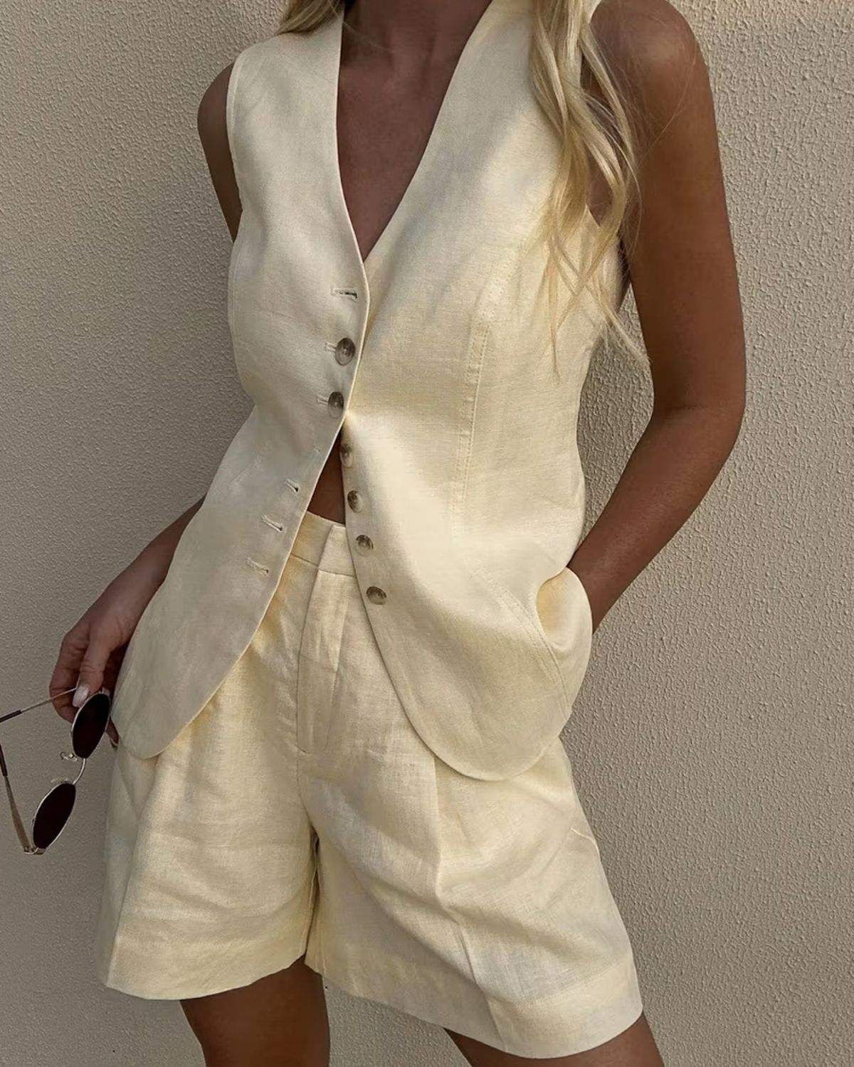 Régine | Ensemble Gilet & Short en Lin pour Femme