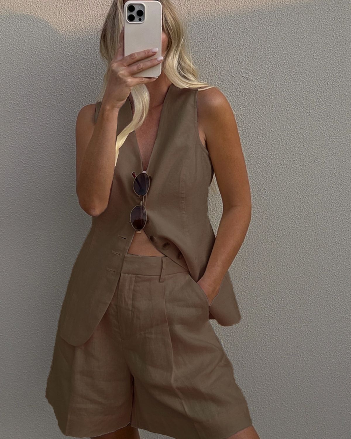 Régine | Ensemble Gilet & Short en Lin pour Femme