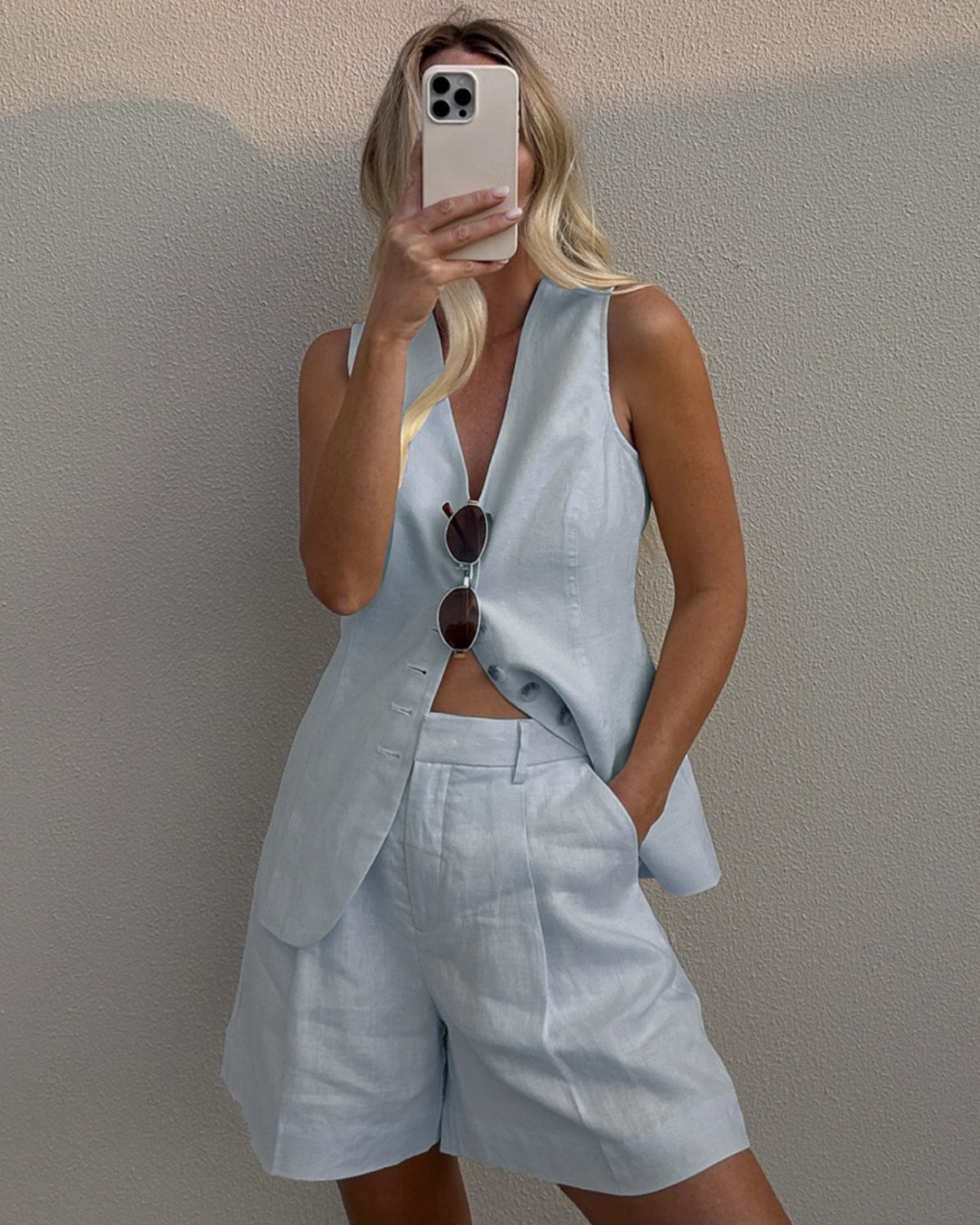 Régine | Ensemble Gilet & Short en Lin pour Femme