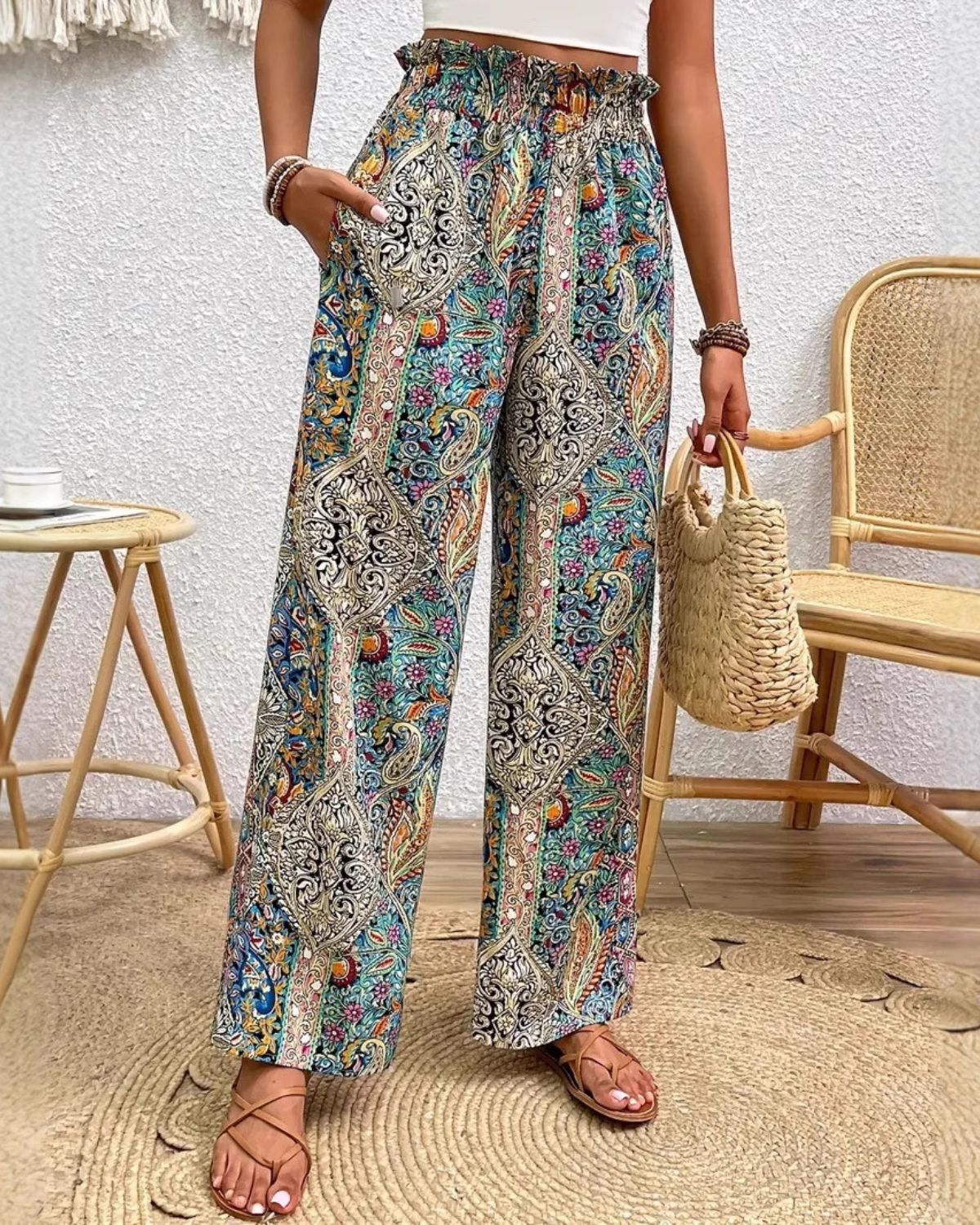 Désirée | Pantalon Large Imprimé Bohème pour Femme