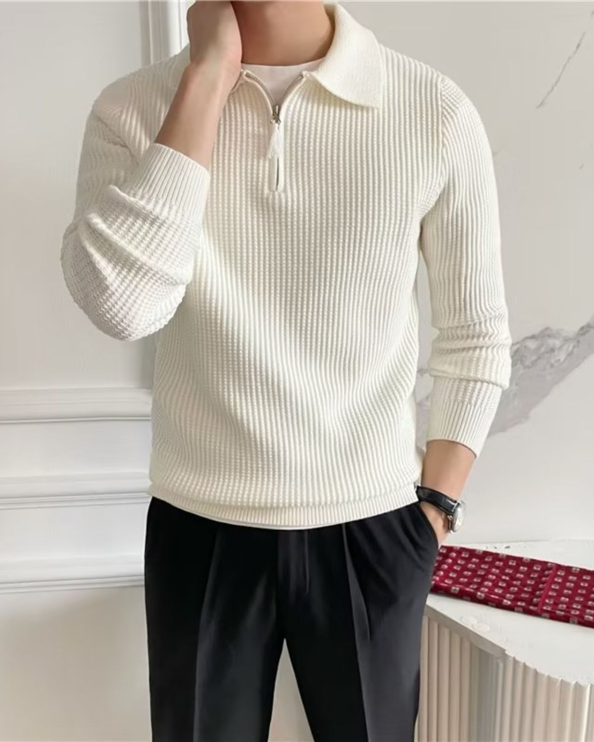 Andre | Pull Zippé en Maille pour Homme