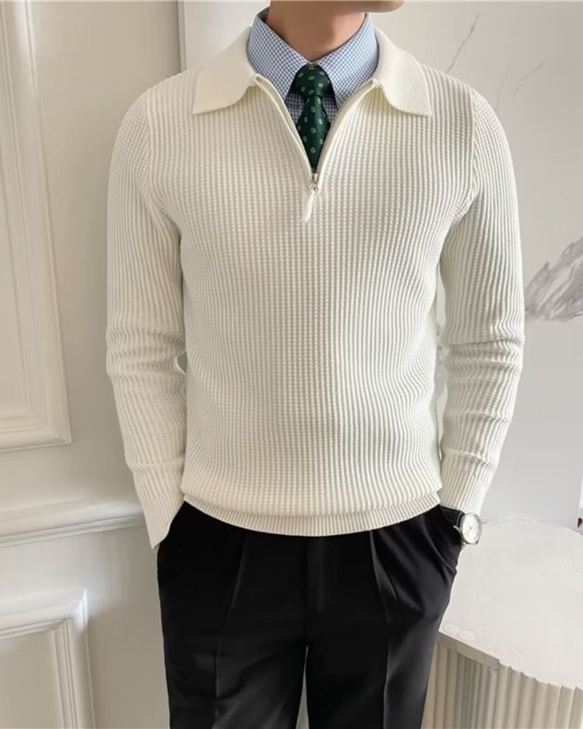 Andre | Pull Zippé en Maille pour Homme