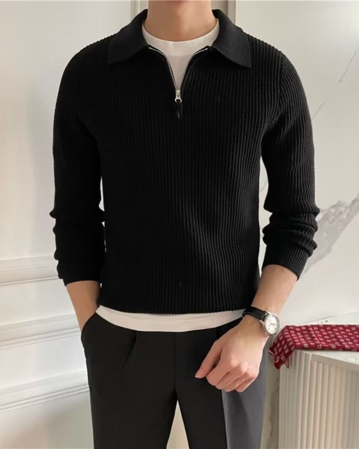 Andre | Pull Zippé en Maille pour Homme