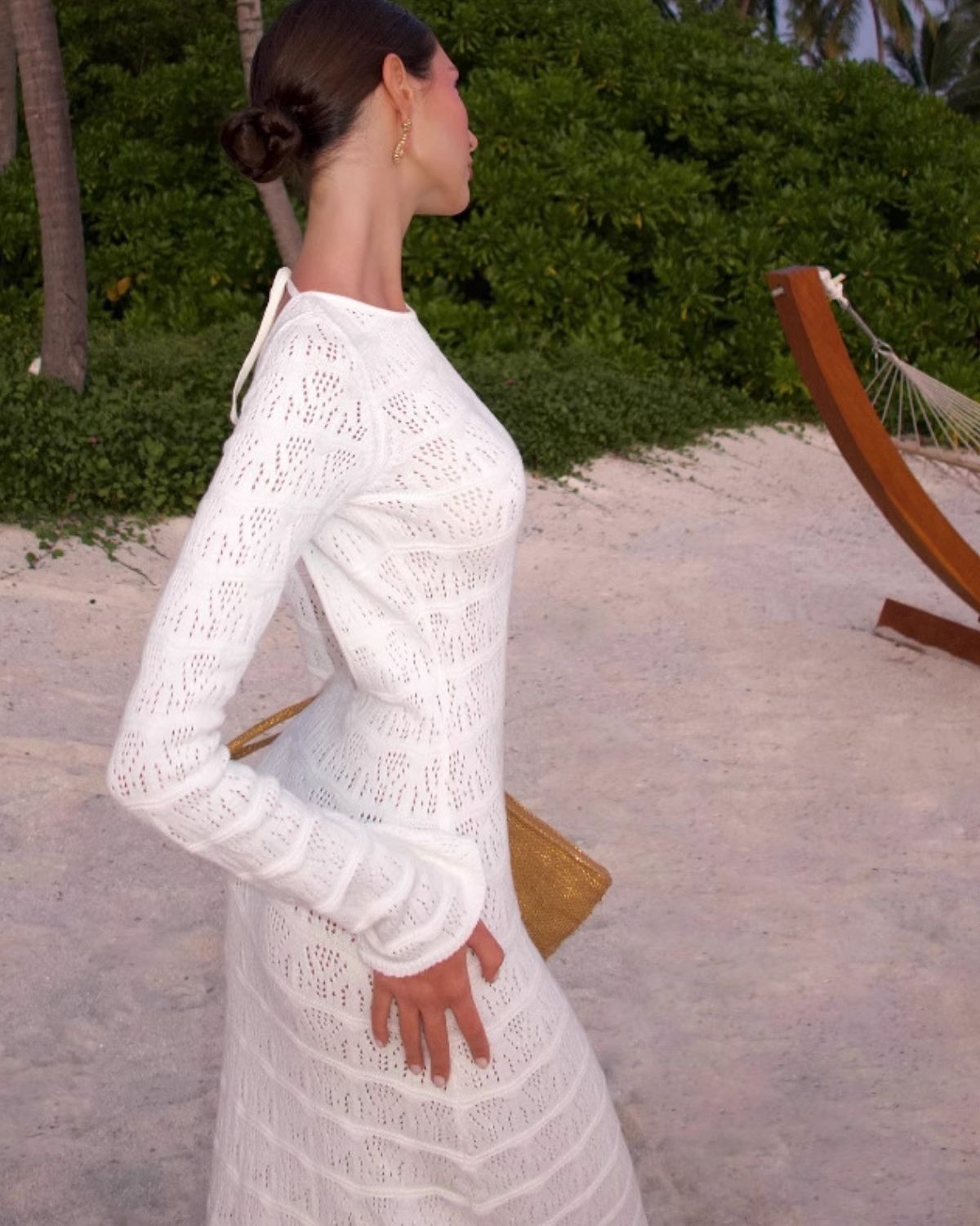 Chloé | Robe Blanche Élégante en Crochet – Manches Longues Femme