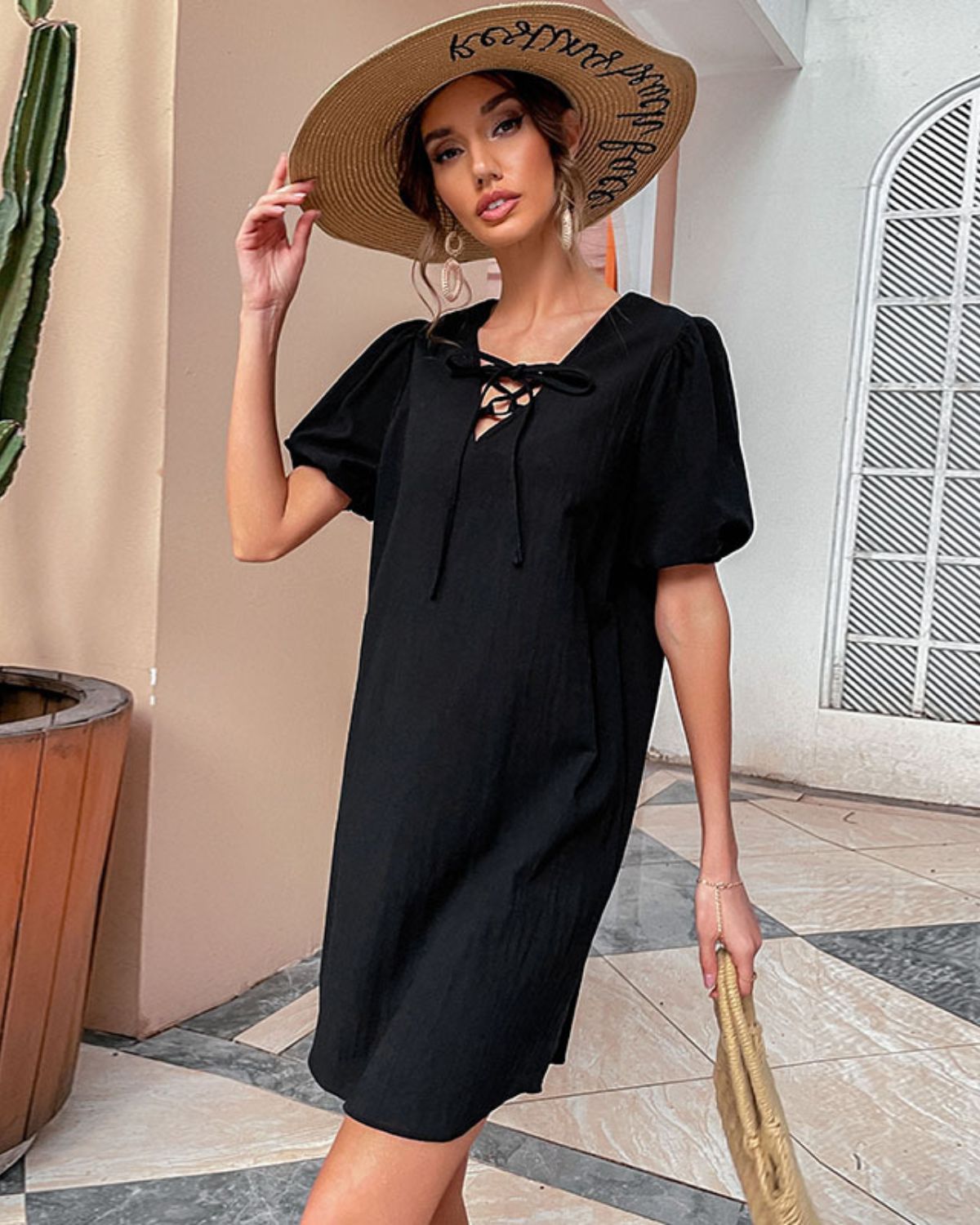 Francette | Robe Courte Décontractée à Manches Bouffantes pour Femme