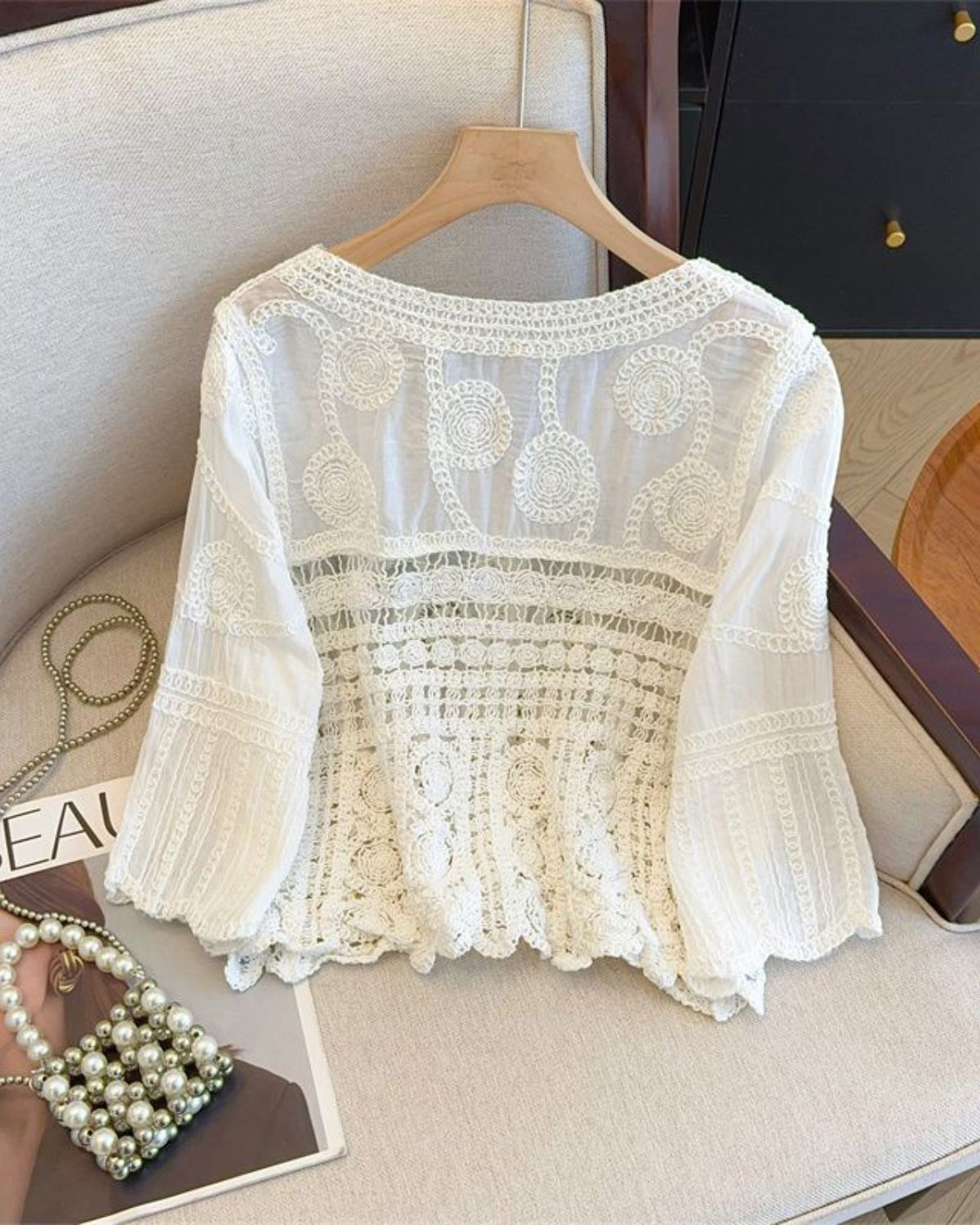 Joëlle | Top Femme Vintage Bohème en Crochet Brodé
