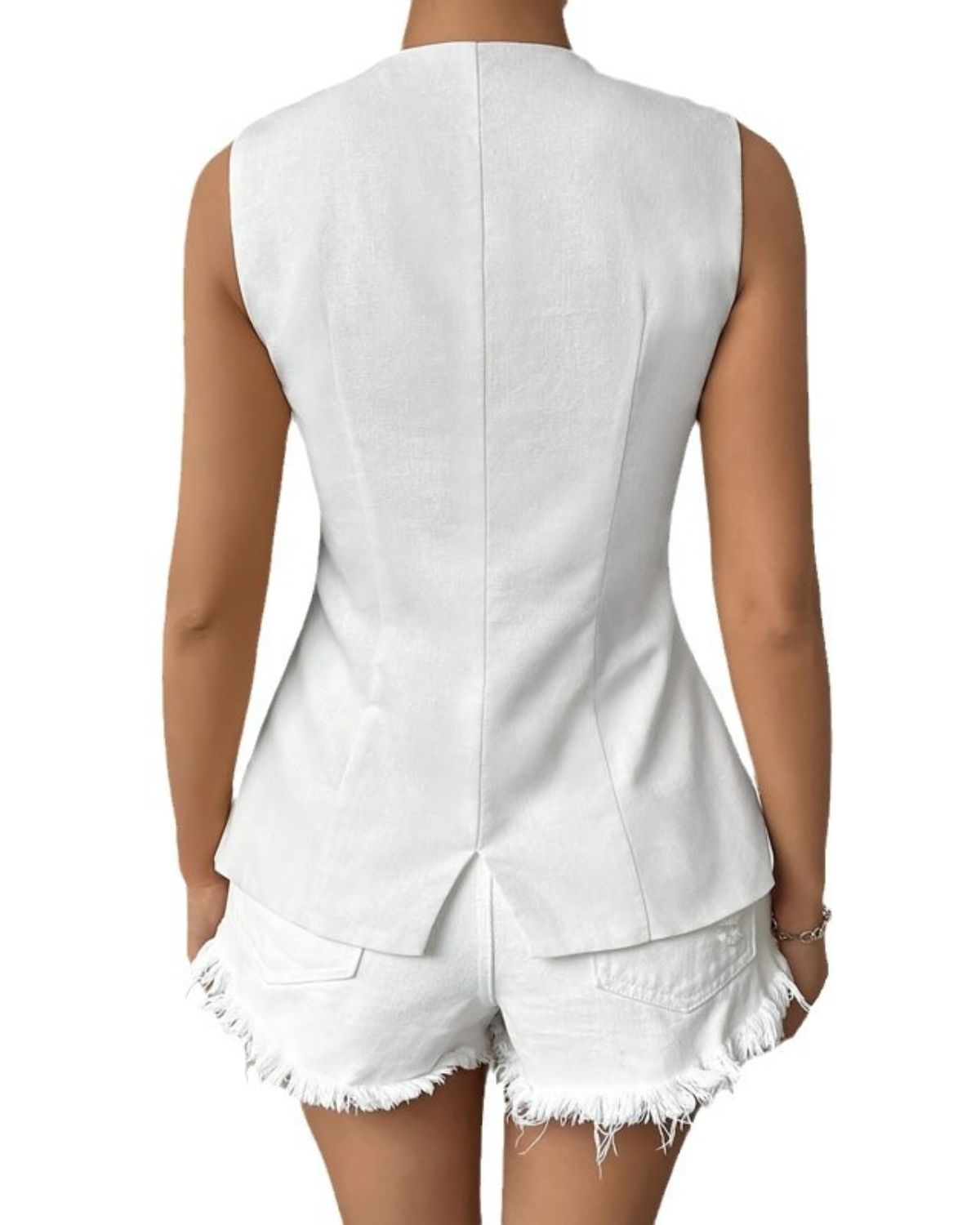Gabrielle | Veste Blazer Sans Manches Blanche pour Femme