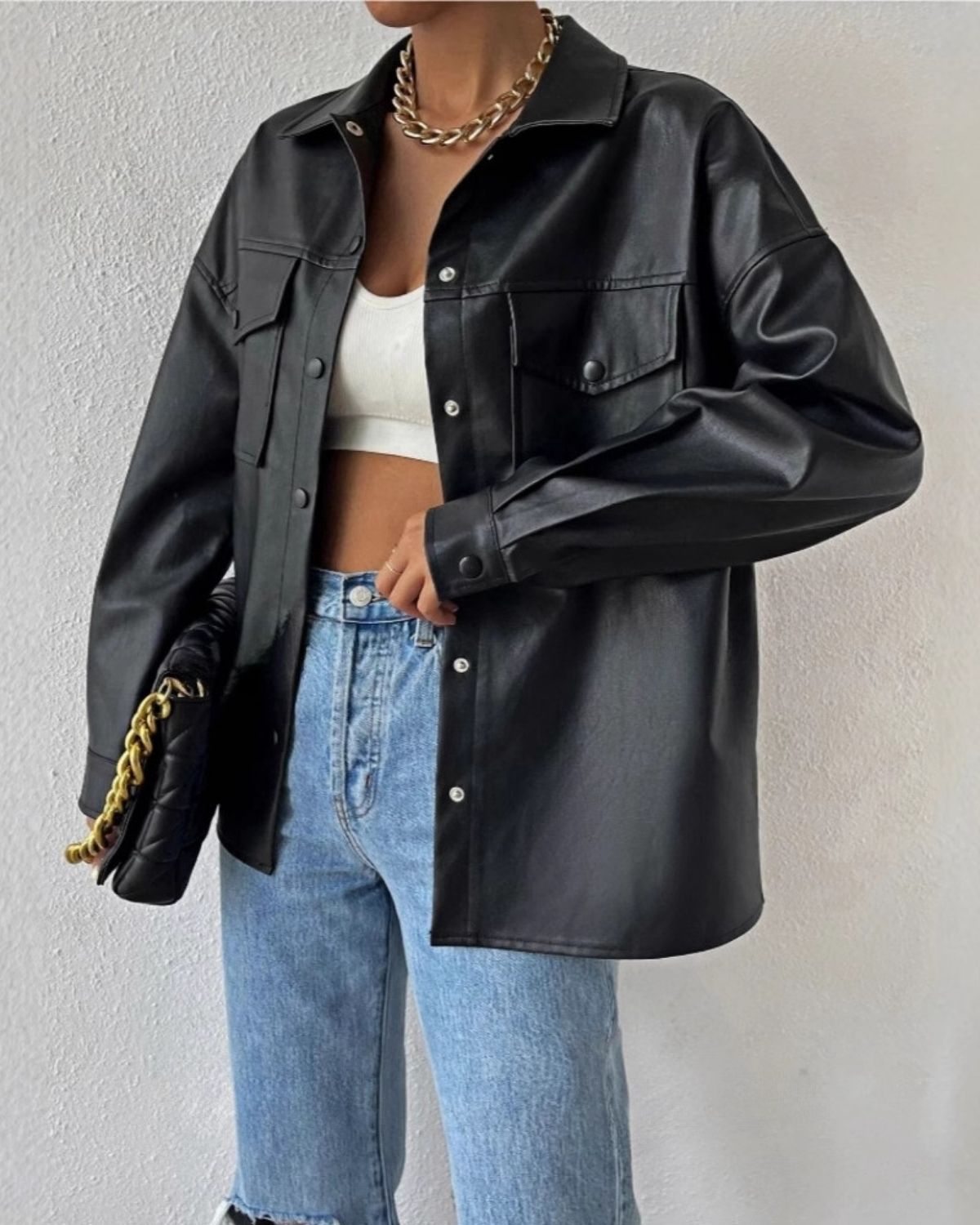 Béatrice | Veste Légère en Similicuir Noir pour Femme