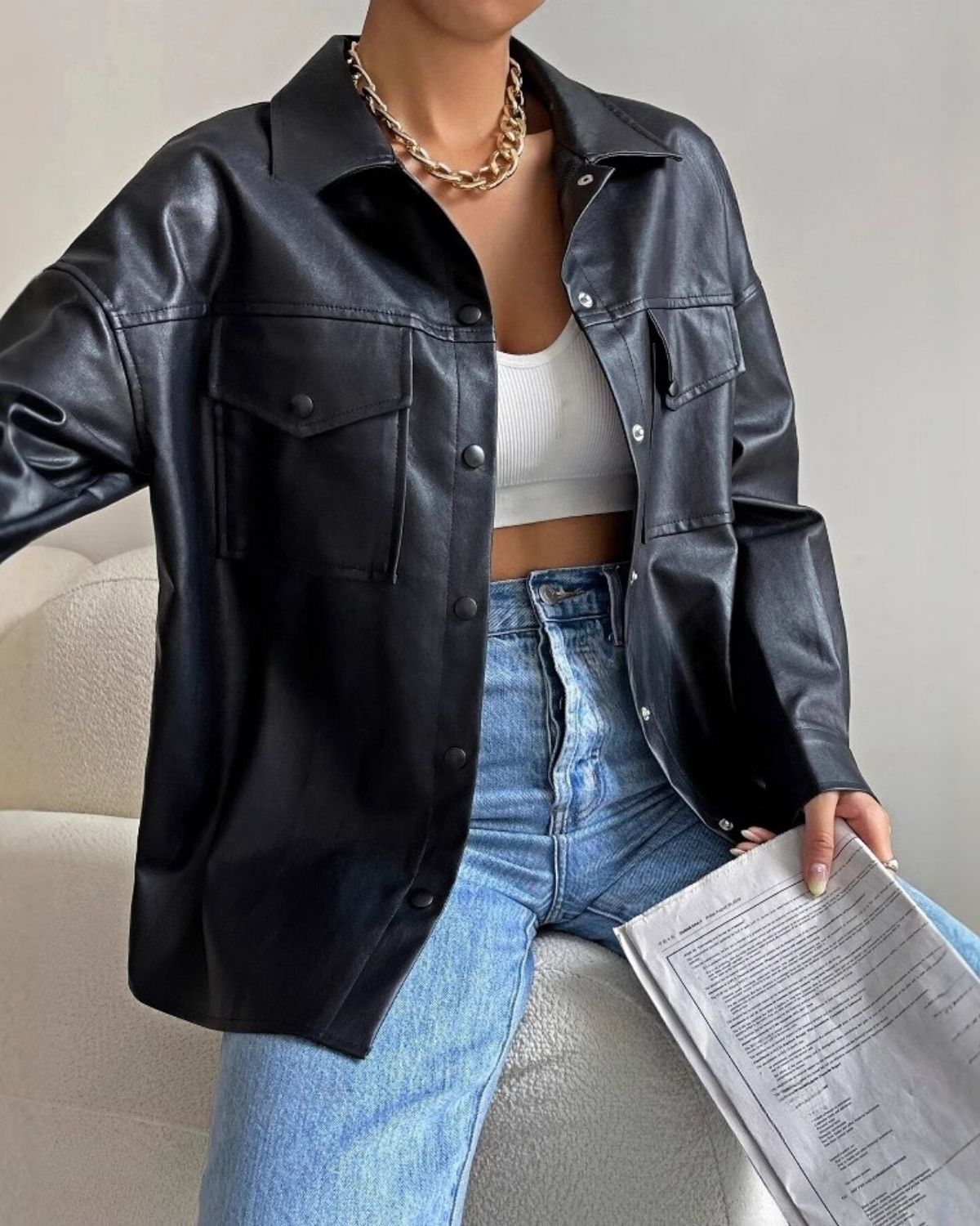 Béatrice | Veste Légère en Similicuir Noir pour Femme