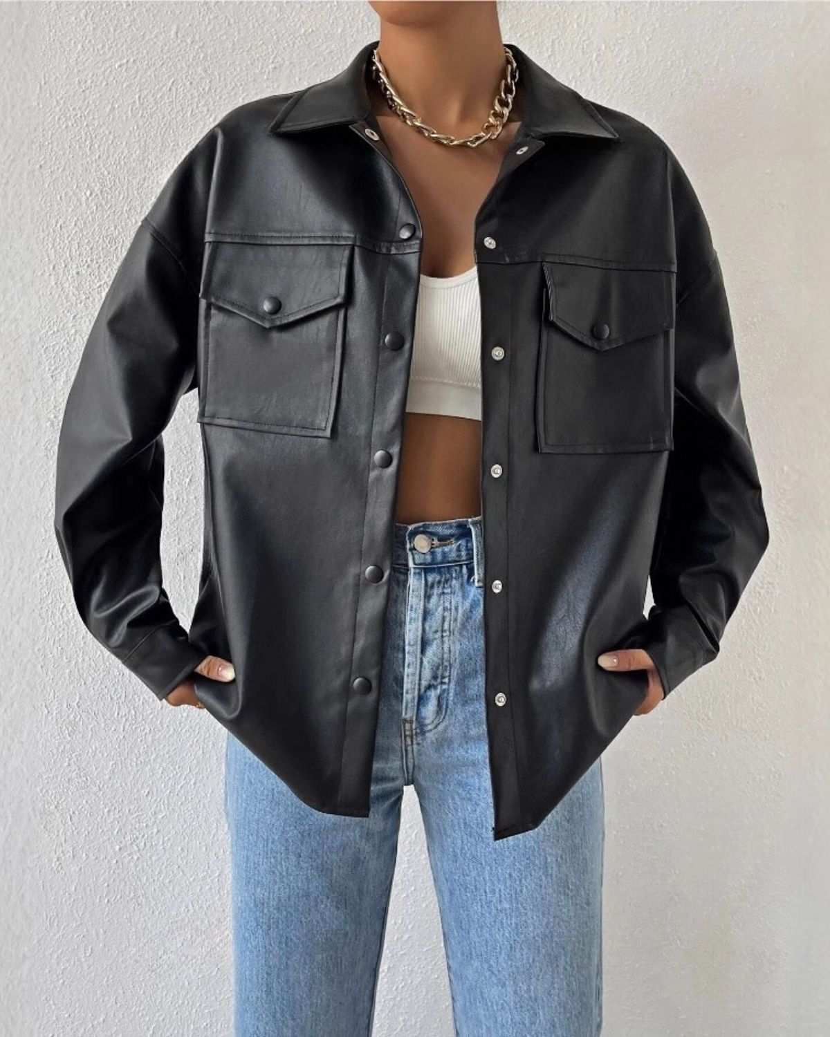 Béatrice | Veste Légère en Similicuir Noir pour Femme