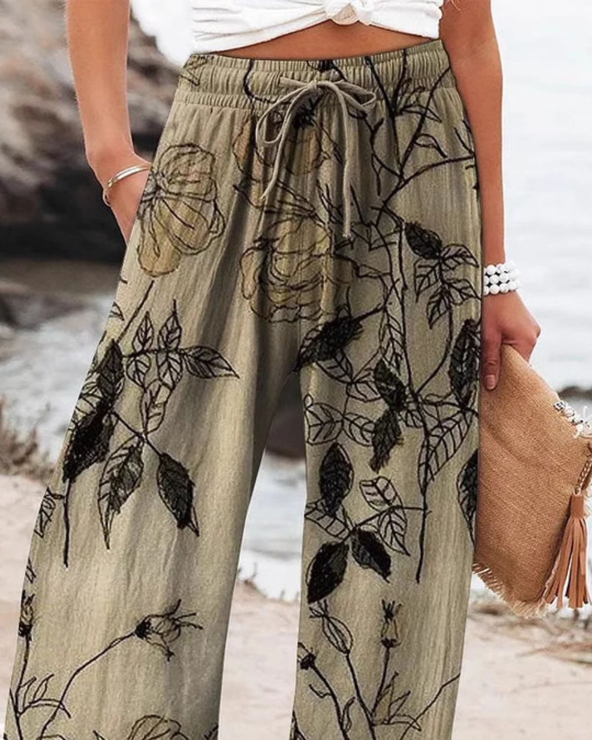 Maëlle | Pantalon Large à Fleurs avec Cordon pour Femme
