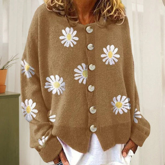 Faustine | Gilet boutonné à motif marguerites pour femmes