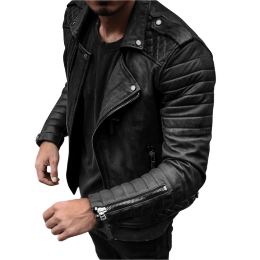 Sohan | Veste biker en cuir texturé avec manches matelassées pour hommes