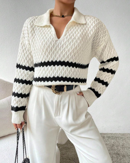 Félicité | Pull Polo en Maille à Rayures pour Femme