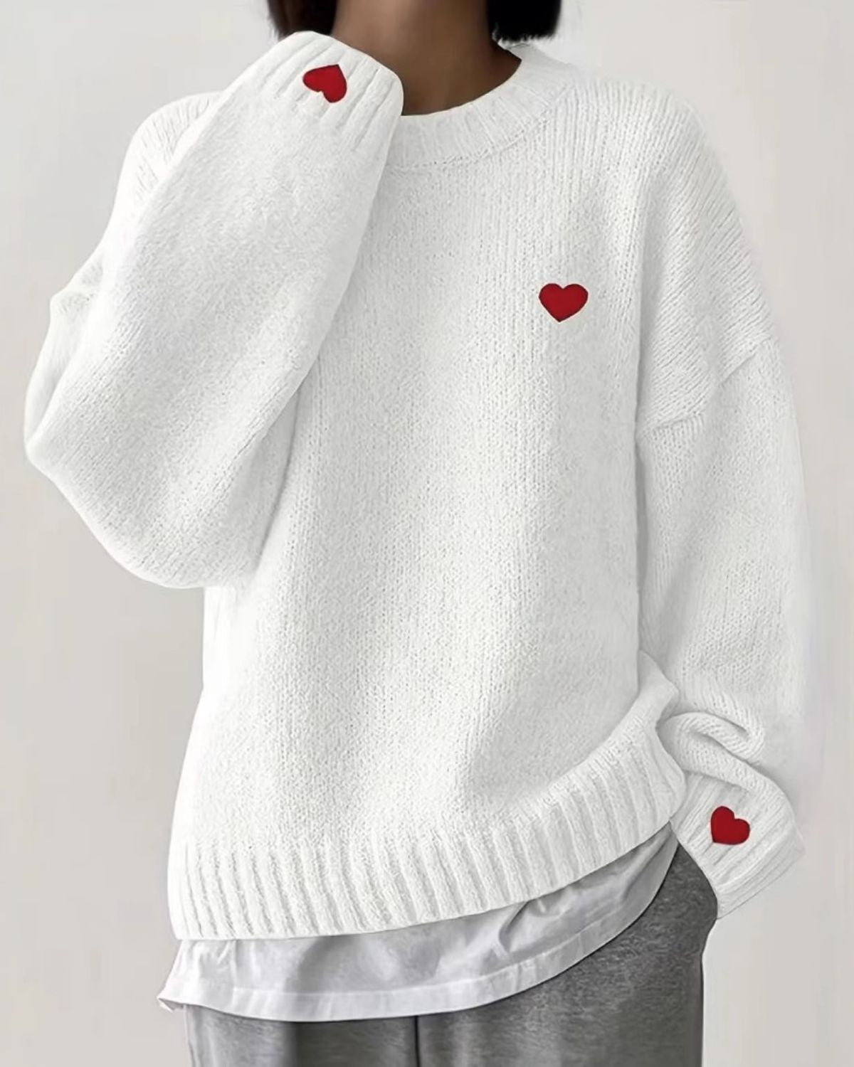 Noèle | Pull Décontracté en Maille Brodée Cœur pour Femme