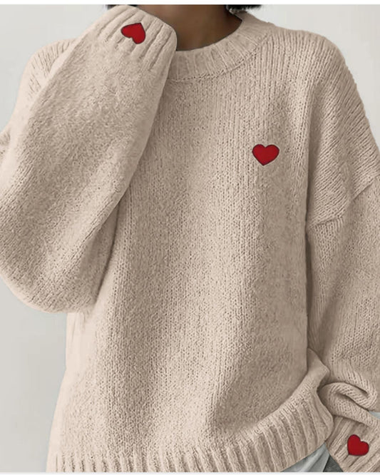 Noèle | Pull Décontracté en Maille Brodée Cœur pour Femme