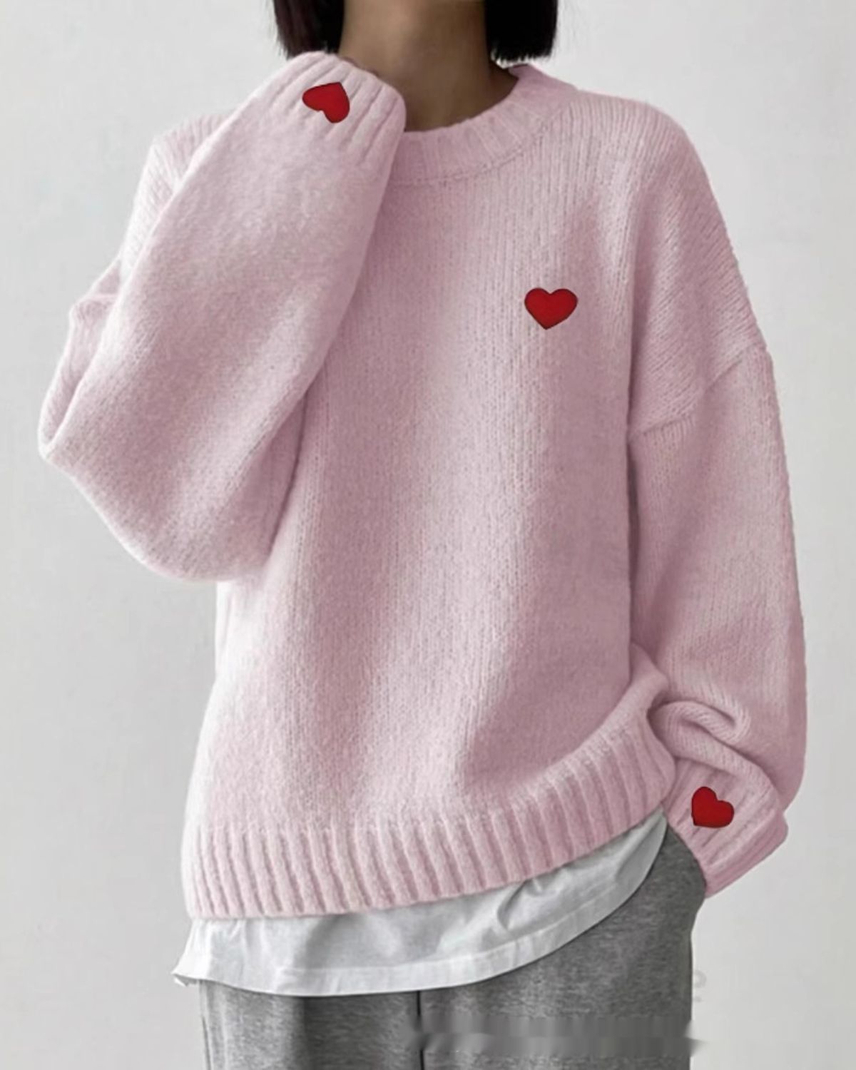 Noèle | Pull Décontracté en Maille Brodée Cœur pour Femme