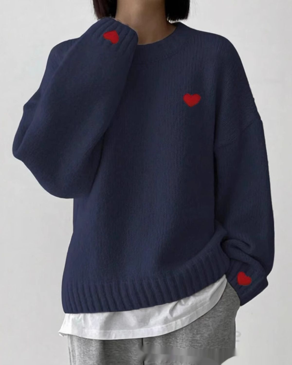 Noèle | Pull Décontracté en Maille Brodée Cœur pour Femme