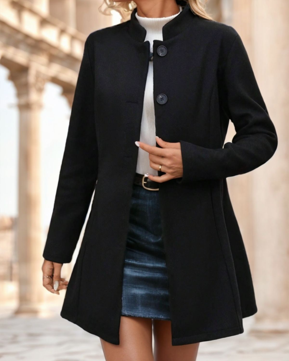 Renée | Manteau Long Élégant à Col Montant pour Femme