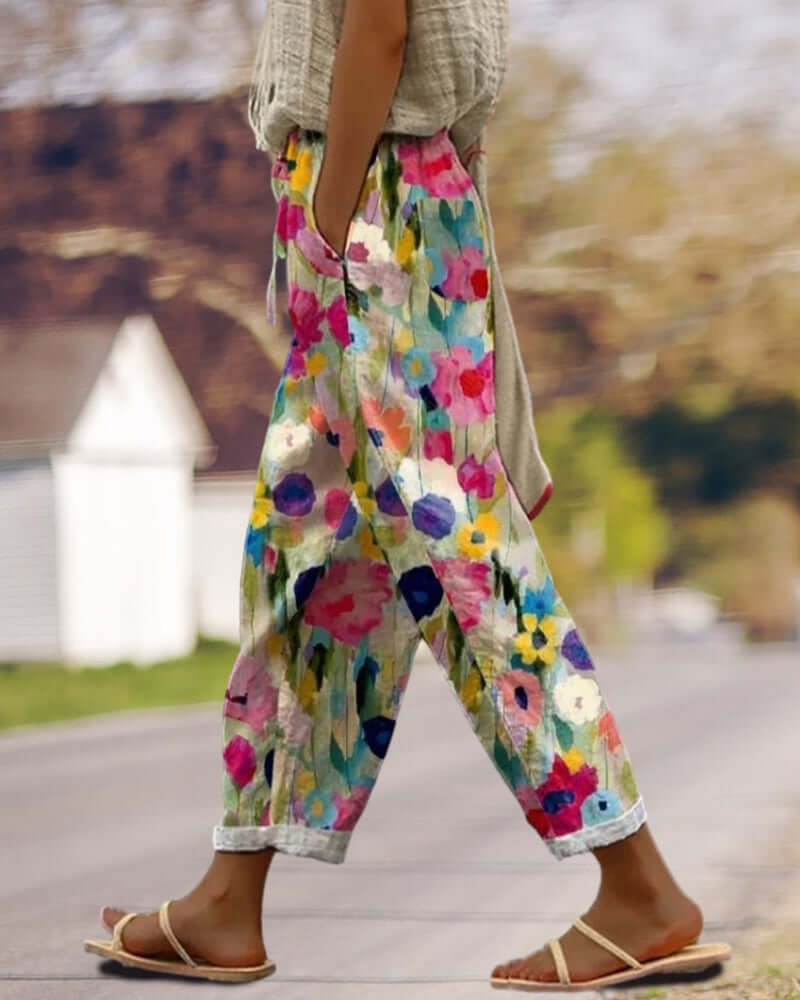 Pantalon Décontracté Imprimé Floral pour Femme