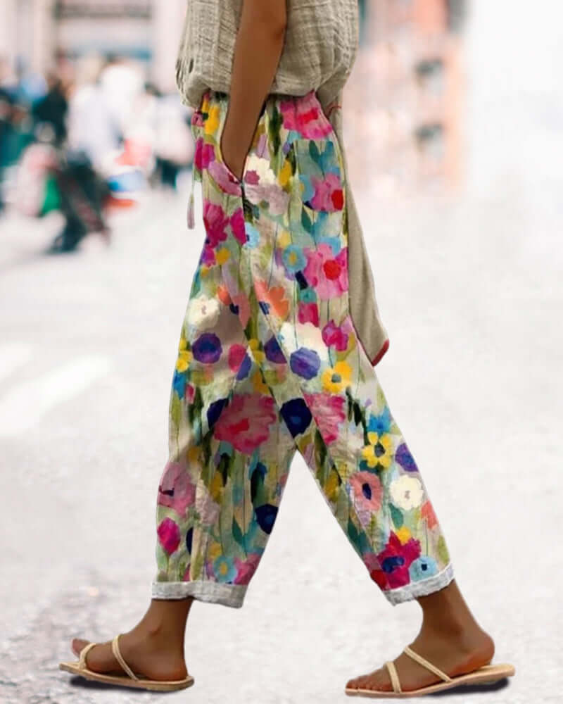 Pantalon Décontracté Imprimé Floral pour Femme