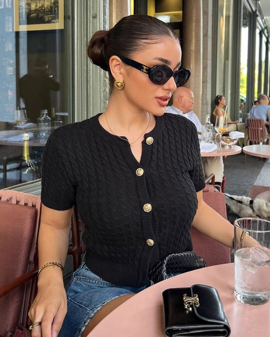 Haydée | Cardigan Femme à Torsades avec Boutons Dorés