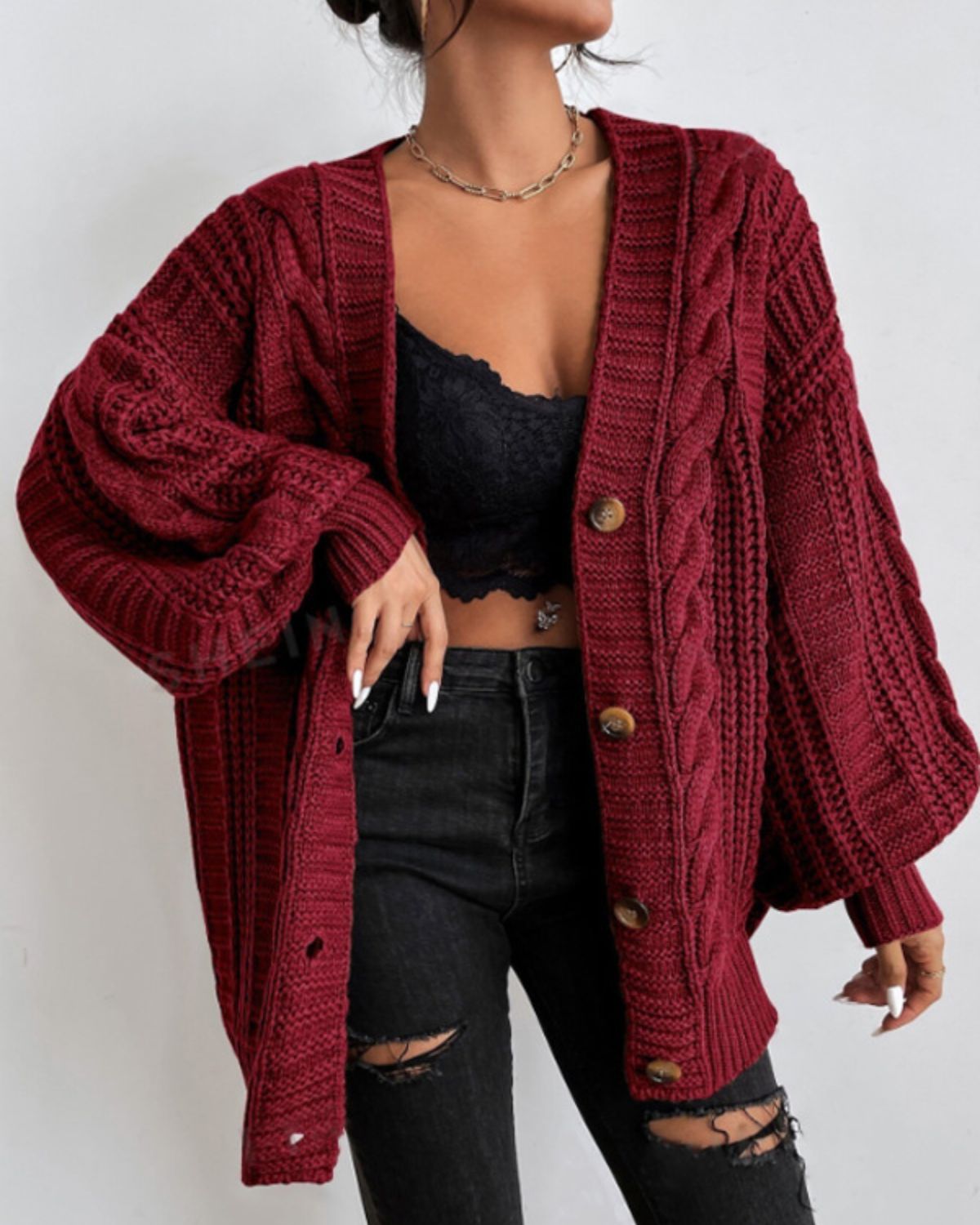 Adeline | Gilet Boutonné en Maille Torsadée Épaisse pour Femme