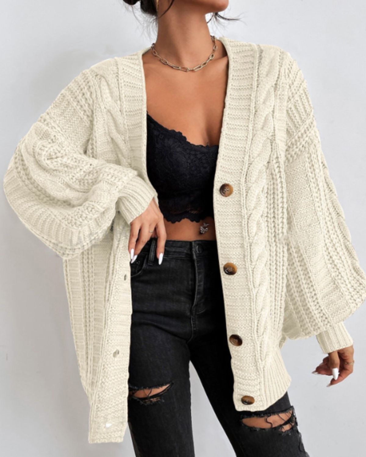 Adeline | Gilet Boutonné en Maille Torsadée Épaisse pour Femme