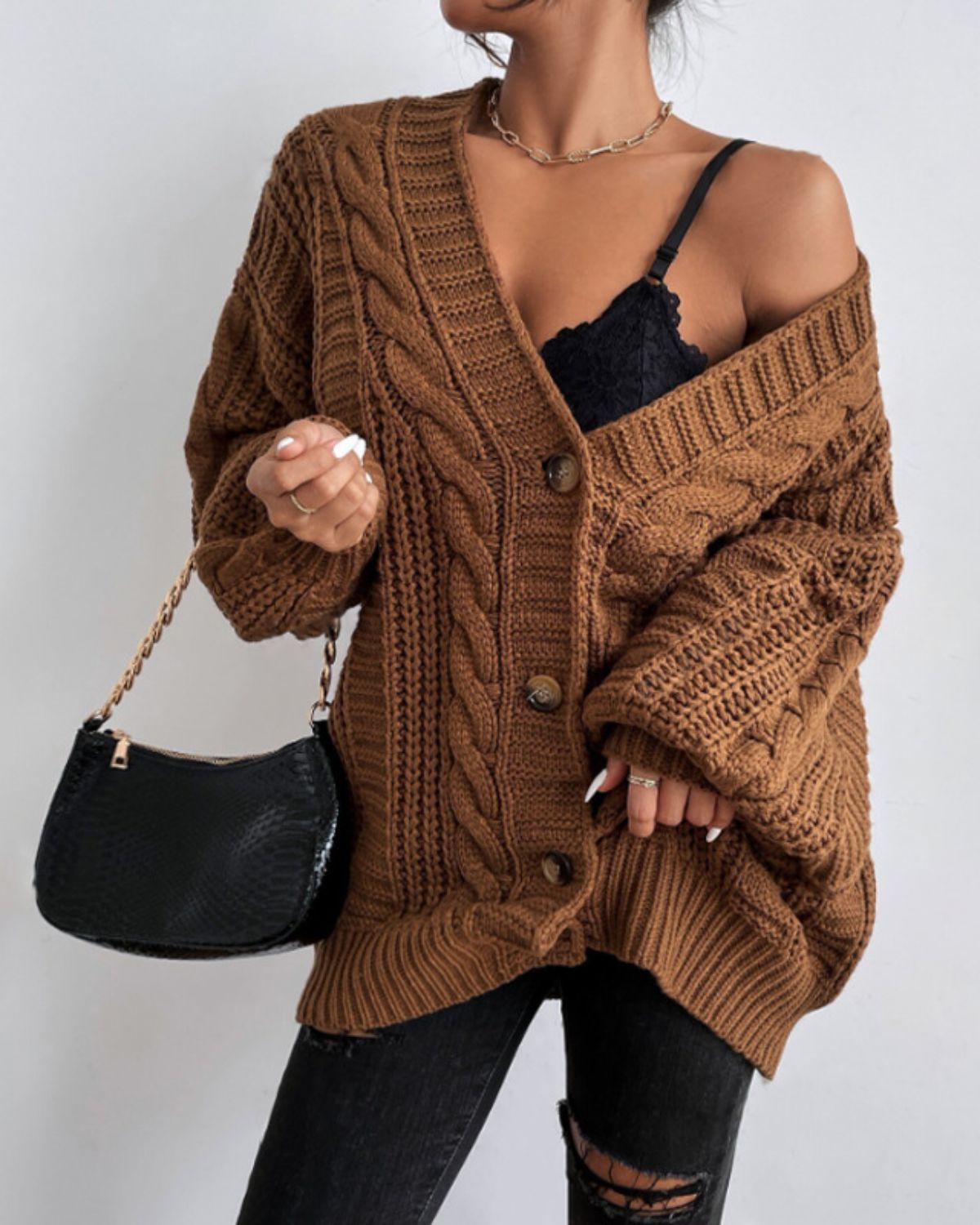 Adeline | Gilet Boutonné en Maille Torsadée Épaisse pour Femme