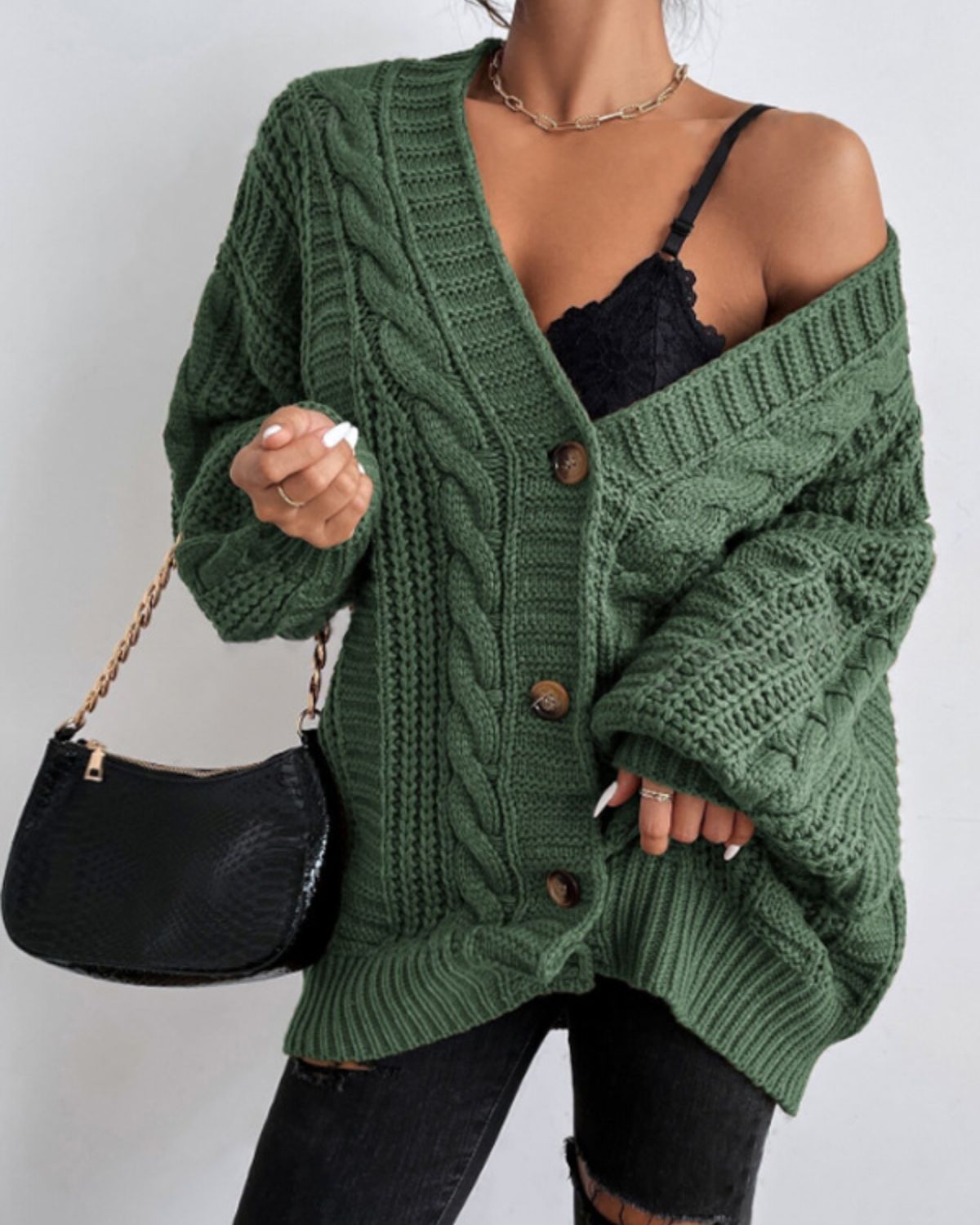 Adeline | Gilet Boutonné en Maille Torsadée Épaisse pour Femme