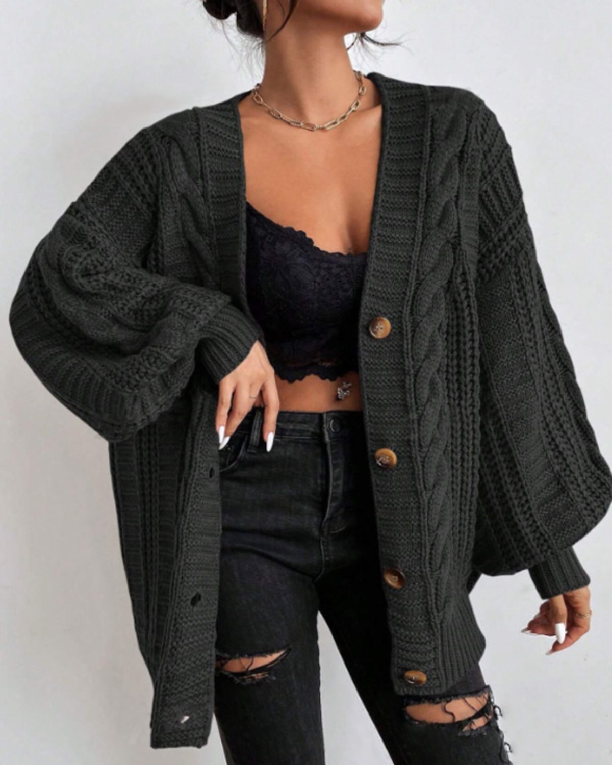 Adeline | Gilet Boutonné en Maille Torsadée Épaisse pour Femme