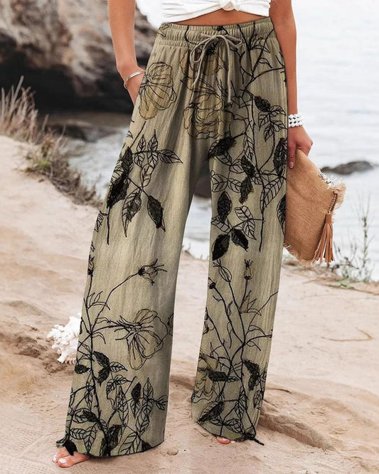 Maëlle | Pantalon Large à Fleurs avec Cordon pour Femme