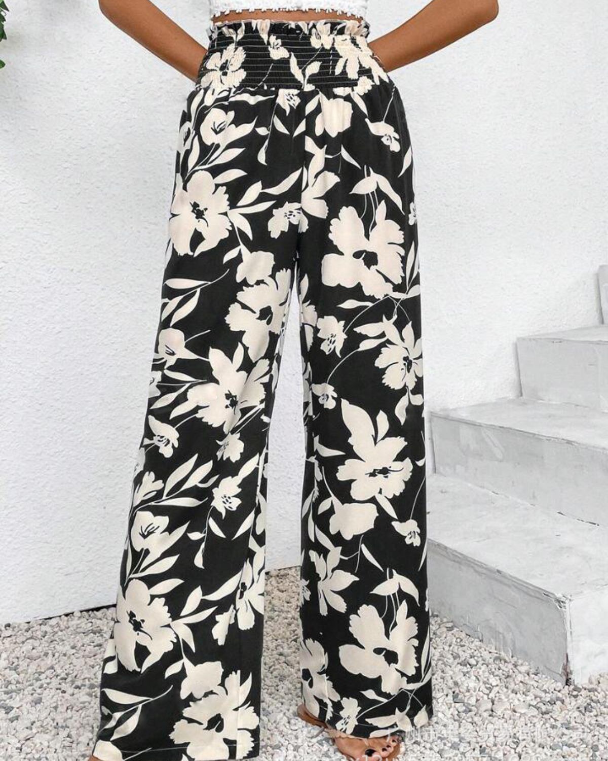 Ella | Pantalon Large Taille Haute à Imprimé Fleuri Pour Femme