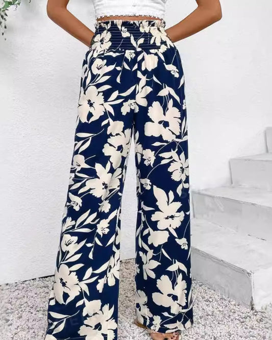 Ella | Pantalon Large Taille Haute à Imprimé Fleuri Pour Femme