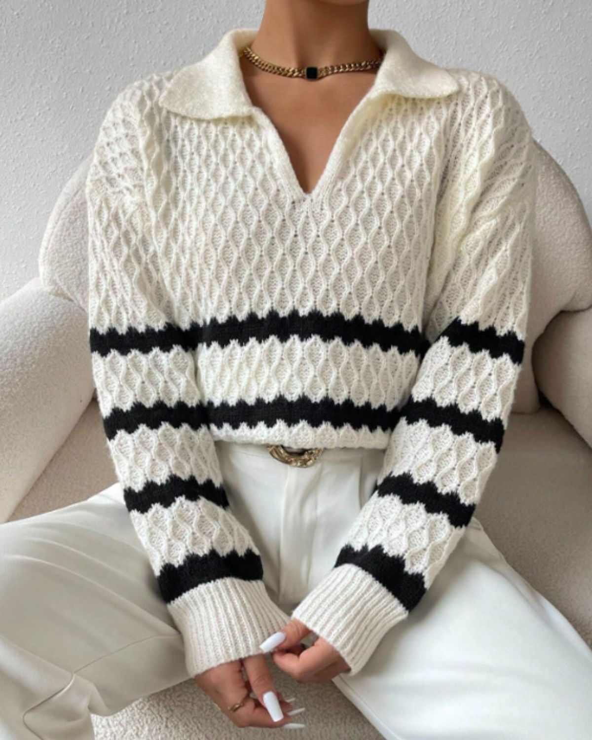 Félicité | Pull Polo en Maille à Rayures pour Femme