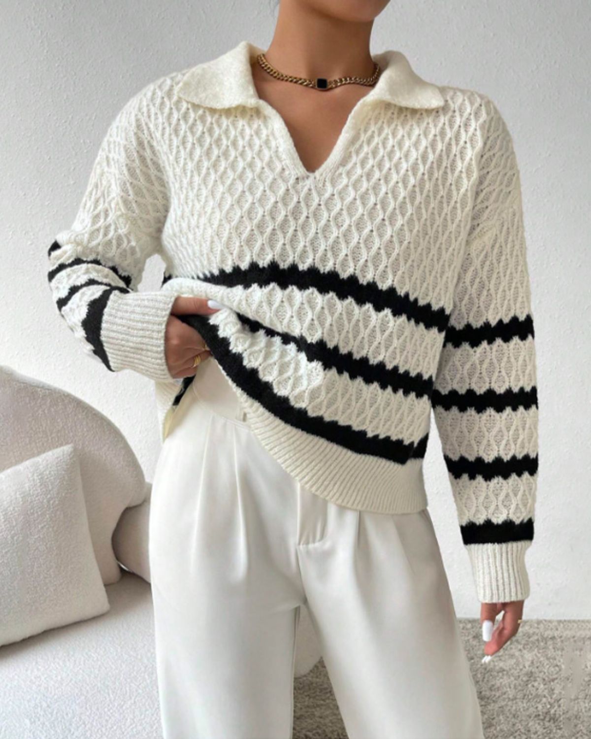 Félicité | Pull Polo en Maille à Rayures pour Femme
