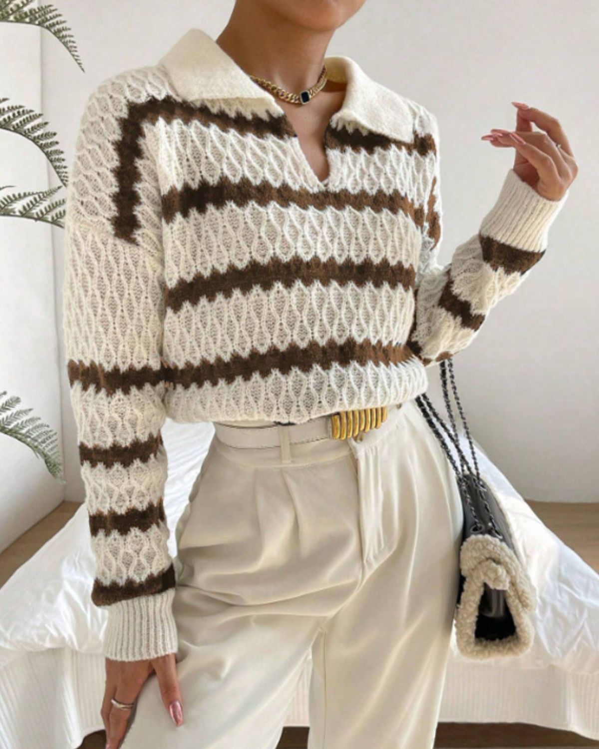 Félicité | Pull Polo en Maille à Rayures pour Femme