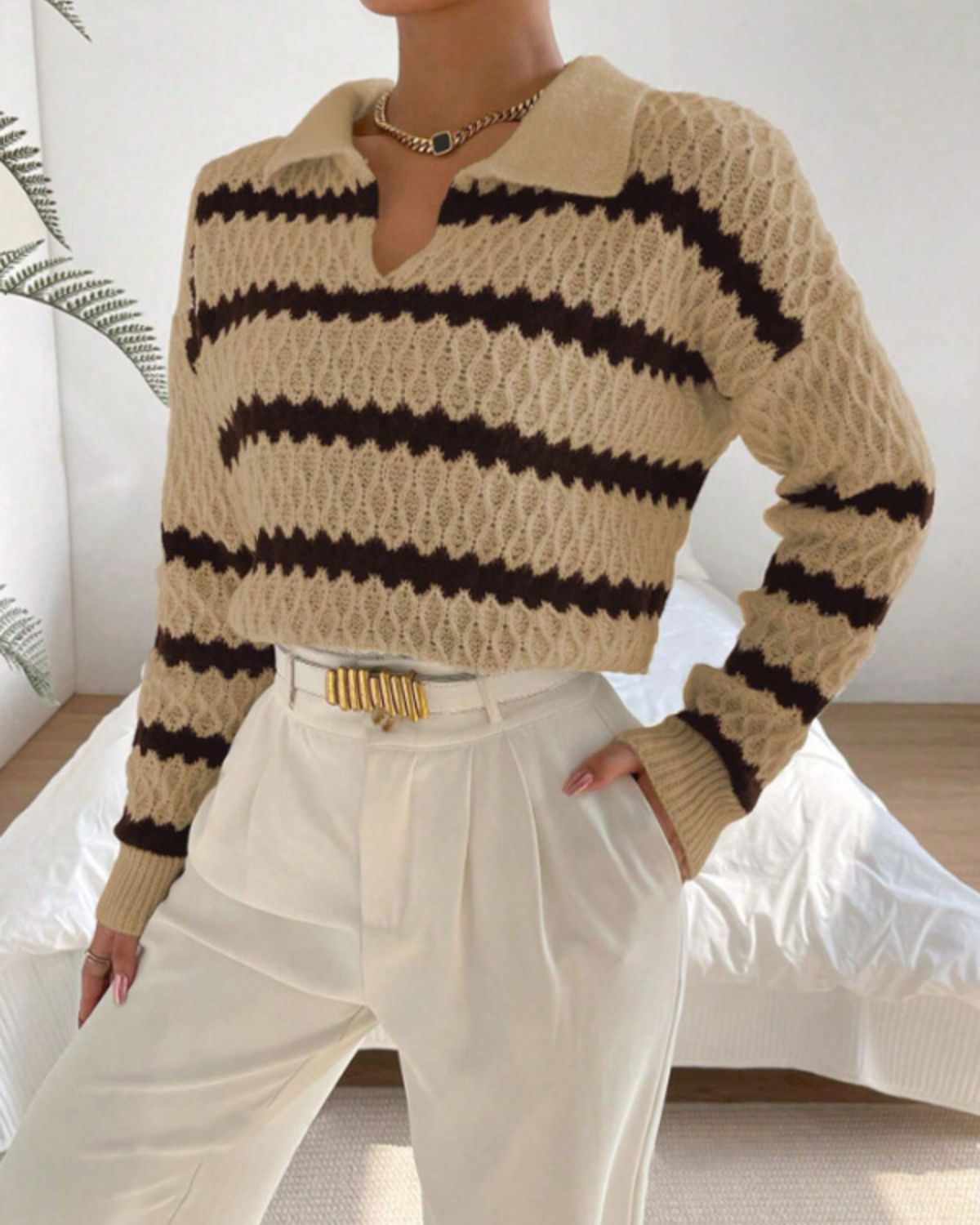 Félicité | Pull Polo en Maille à Rayures pour Femme