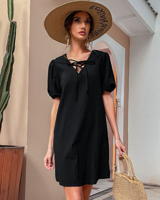 Francette | Robe Courte Décontractée à Manches Bouffantes pour Femme